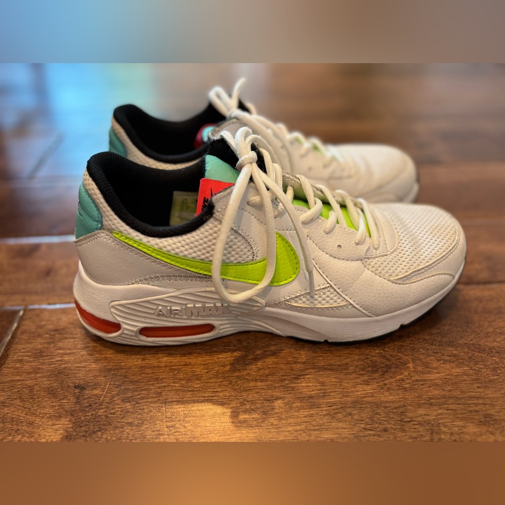 Nike Womens Max Excee Sneakers White with Lime and Teal Accents